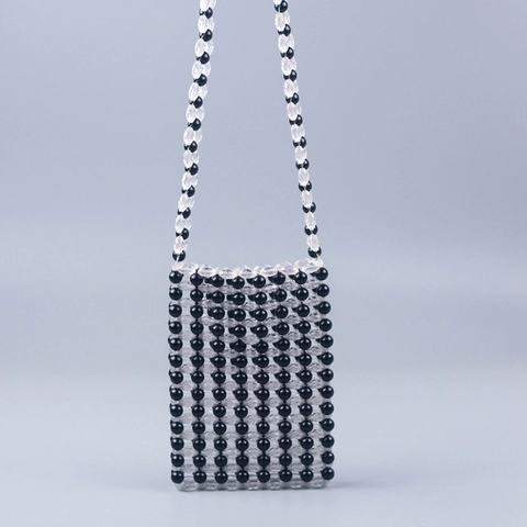Bolso Bandolera Para Teléfono Móvil De Cuentas De Acrílico Tejido A Mano Retro Color En Contraste Mini Bolsa Mujer