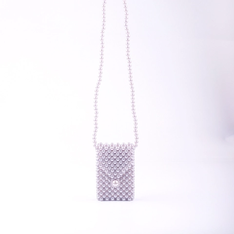 Handmade Faux Artificial Pearl Beaded Mini Crossbody Bag Elegant Flap Lipstick Pouch Accessory Purse For Women