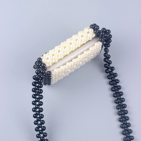 Handmade Woven Acrylic Faux Artificial Pearl Mini Crossbody Bag Contrast Color Small Square Shoulder Bag Elegant Accessory