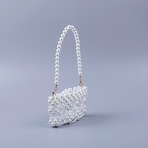 Handmade Beaded Faux Artificial Pearl Mini Handbag Hollow Out Elegant Evening Clutch Bag For Women Vintage Style With Metal Hook