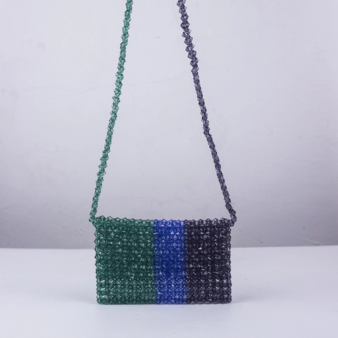 Bolso Bandolera De Cuentas De Acrílico Hecho A Mano Moda Callejera Bloque De Color Tejido Sobre Mujer