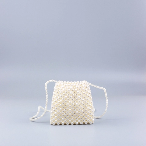 Sac Bandoulière Tissé Main Künstliche Perles Acryliques Élégant Rétro Forme Boulette Mini Sac Épaule Pour Femmes Mariage