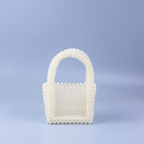Handmade Artificial Pearl Beaded Handbag Acrylic Woven Vintage U-Shaped Handle Evening Party Tote Fashion Wedding Elegant For Women