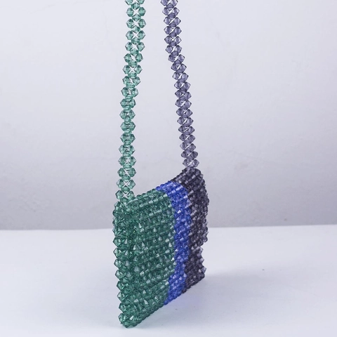Bolso Bandolera De Cuentas De Acrílico Hecho A Mano Moda Callejera Bloque De Color Tejido Sobre Mujer