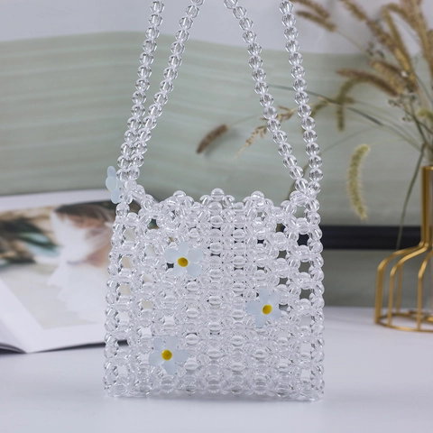 Handgefertigte Transparente Acryl Perlen Umhängetasche Damen Ausgehöhlt Mini Blumen Dekor Sommer Trendige Handtasche