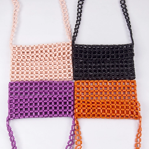 Handmade Acrylic Beaded Crossbody Bag Hollow Out Grid Candy Color Small Square Shoulder Handbag For Women