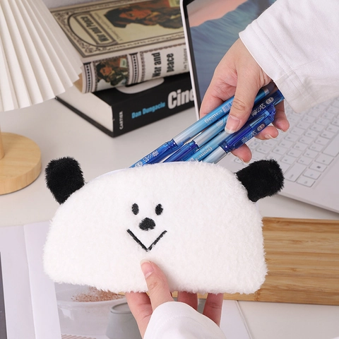Pluche Panda Pennenzak Schattige Cartoon Grote Capaciteit Briefpapier Tas Opbergtas Met Rits Voor School Studenten
