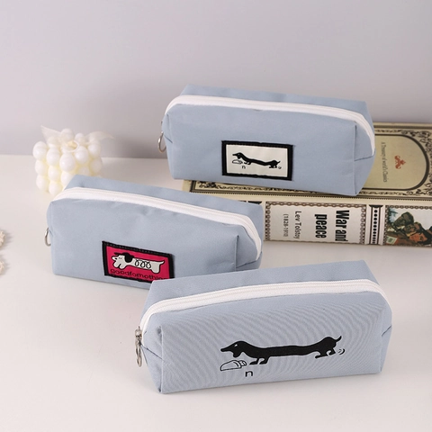 Cute Dachshund Cartoon Dog Canvas Pencil Case Large Capacity Stationery Bag Minimalist Storage Pouch For Students