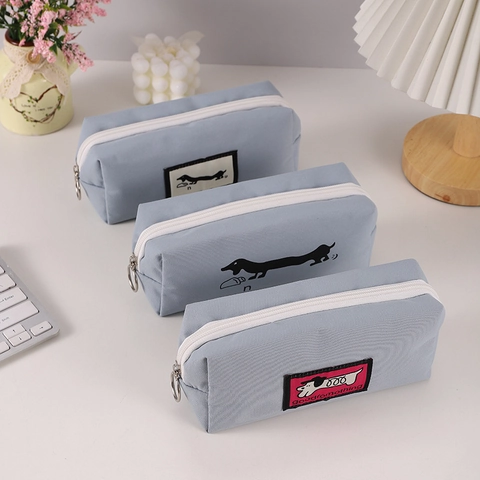 Cute Dachshund Cartoon Dog Canvas Pencil Case Large Capacity Stationery Bag Minimalist Storage Pouch For Students