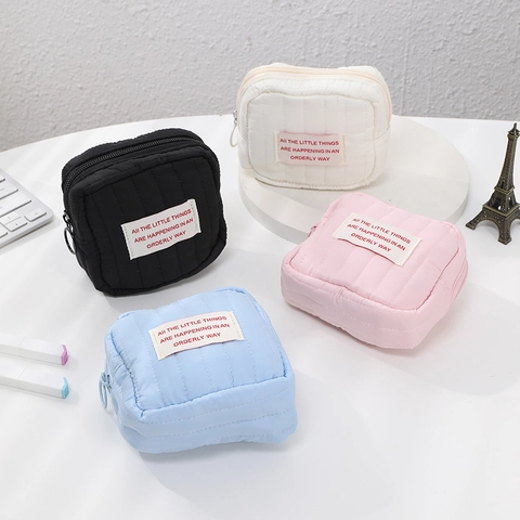 Piccola Borsa Organizzatrice Per Trucco Quadrata Trapuntata Custodia In Poliestere Portatile Per Rossetto Con Cerniera