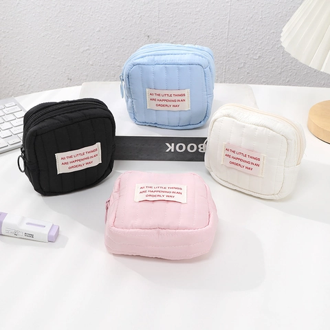 Piccola Borsa Organizzatrice Per Trucco Quadrata Trapuntata Custodia In Poliestere Portatile Per Rossetto Con Cerniera