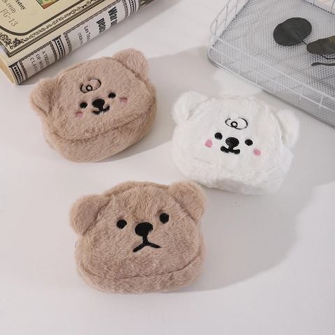 Mini Portamonete In Peluche Orso Borsa Di Stoccaggio Morbida Per Auricolari Rossetto Stile Coreano Carino