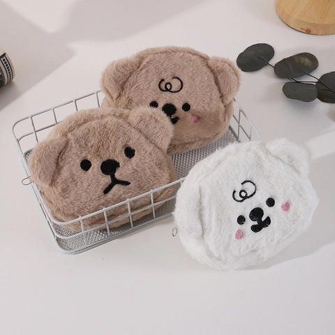 Mini Portamonete In Peluche Orso Borsa Di Stoccaggio Morbida Per Auricolari Rossetto Stile Coreano Carino