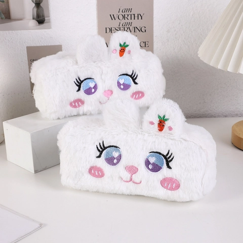 Astuccio in Peluche Carino Grande Capacità Borsa da Cancelleria Kawaii Cartone Animato Coniglio Fragola per Studenti Ragazze Ragazzi