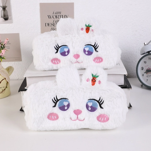 Astuccio in Peluche Carino Grande Capacità Borsa da Cancelleria Kawaii Cartone Animato Coniglio Fragola per Studenti Ragazze Ragazzi