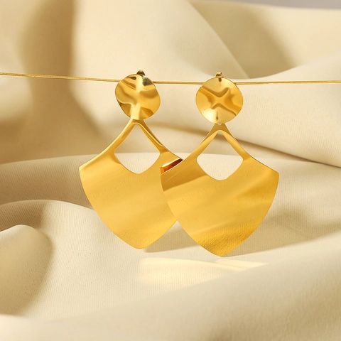 Geometric Hollow Drop Earrings Stainless Steel 18K Gold Plated Statement Large Fan Shaped Trendy Personalized For Women