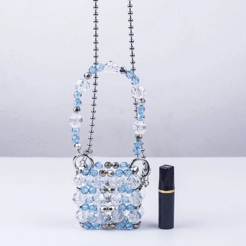 Handgefertigte Mini Acryl Perlen Handtasche Transparente Quadratische Umhängetasche Mit Metallkette Für Frauen Mädchen