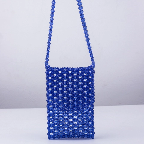 Borsa a Tracolla da Donna in Perline di Acrilico Fatta a Mano Intrecciata Vintage Borsa Porta Cellulare Traforata Borsetta Traslucida per Uscite