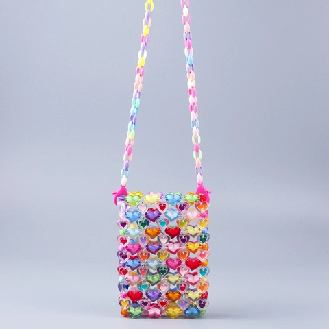 Handgefertigte Mini Umhängetasche Aus Acryl Herzperlen Bunte Regenbogen Gewebte Handytasche Y2K Stil Für Damen Mädchen