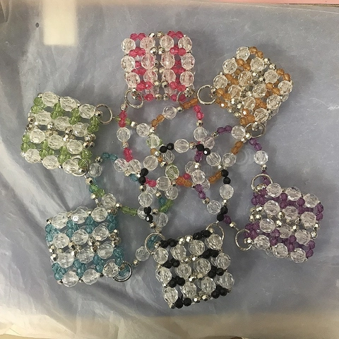 Handmade Mini Acrylic Beaded Handbag For Women Trendy Crystal Beads Crossbody Bag With Detachable Metal Chain Strap Fashion Accessory