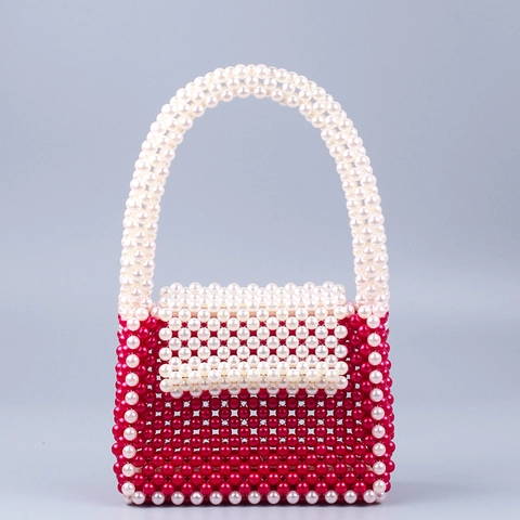Bolso De Mano Con Cuentas Hecho A Mano Perla Artificial De Imitación Acrílica Vintage Lujo Bloque De Color Para Mujer