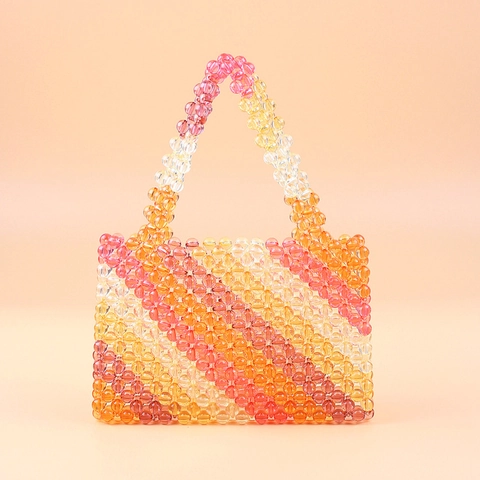 Borsa Di Perline Fatta A Mano Acrilico Trasparente Righe Colorate Sfumato Borsa A Mano Per Donna Stile Estivo