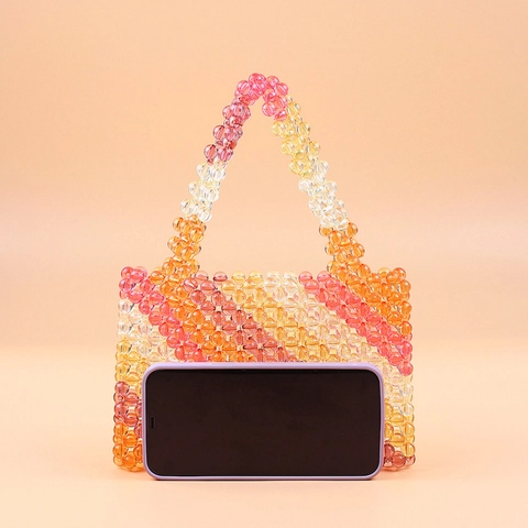Borsa Di Perline Fatta A Mano Acrilico Trasparente Righe Colorate Sfumato Borsa A Mano Per Donna Stile Estivo