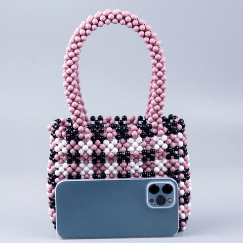 Handgemaakte Handtas Met Acryl Kralen Geweven Patchwork Kleurblok Vintage Draagtas Voor Dames Mode