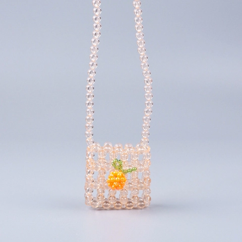 Mini Bolso Bandolera de Cuentas de Acrílico Hecho a Mano Dulce Bolsa de Auriculares Transparente Tejida Con Patrón de Frutas