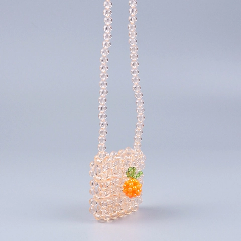 Mini Bolso Bandolera de Cuentas de Acrílico Hecho a Mano Dulce Bolsa de Auriculares Transparente Tejida Con Patrón de Frutas