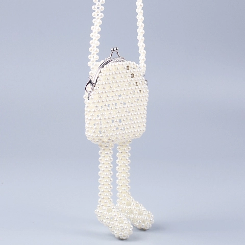 Novelty Artificial Pearl Beaded Crossbody Bag Handmade Mini Purse With Duck Legs Decoration Metal Clasp For Women