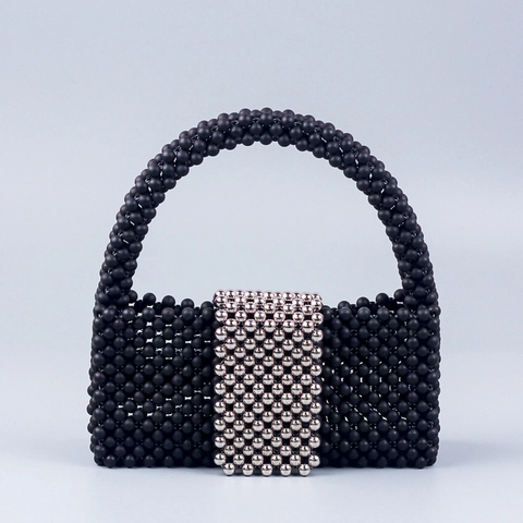 Borsa A Mano In Perline Acriliche Fatta A Mano Retro Nero Argento Contrasto Festa Serale Borsa Per Donna Moda Street Style
