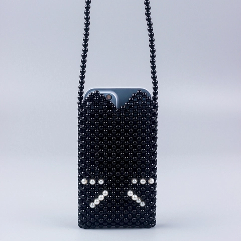 Mini Bolso Bandolera De Cuentas Hecho A Mano Diseño Orejas De Gato Cuentas De Acrílico Tejidas Bolsa Para Teléfono Para Mujeres