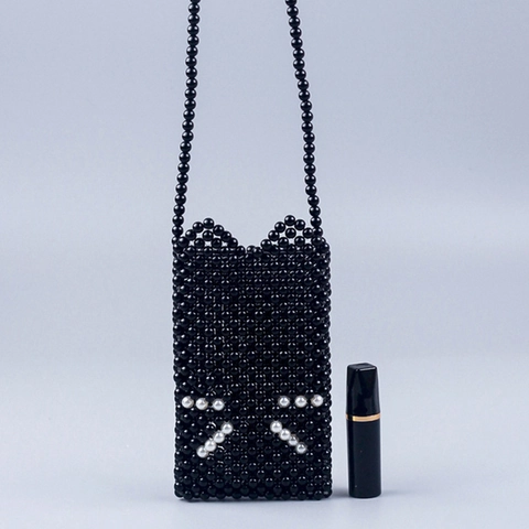Mini Bolso Bandolera De Cuentas Hecho A Mano Diseño Orejas De Gato Cuentas De Acrílico Tejidas Bolsa Para Teléfono Para Mujeres