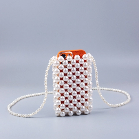 Sac À Bandoulière Pour Téléphone En Künstliche Perles Artificielles Mini Sac Élégant Tissé À La Main Pour Femmes