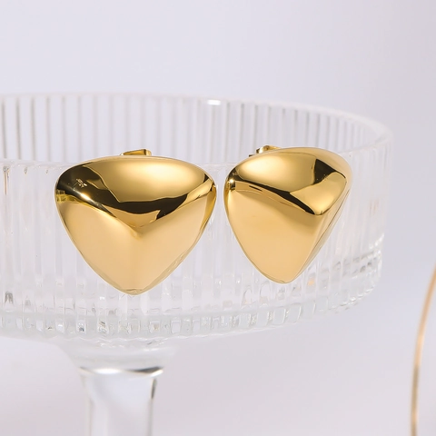 Boucles D'oreilles Triangle Géométrique Plaqué Or 18K Acier Inoxydable 3D Minimaliste Poli Miroir Style Français Femmes