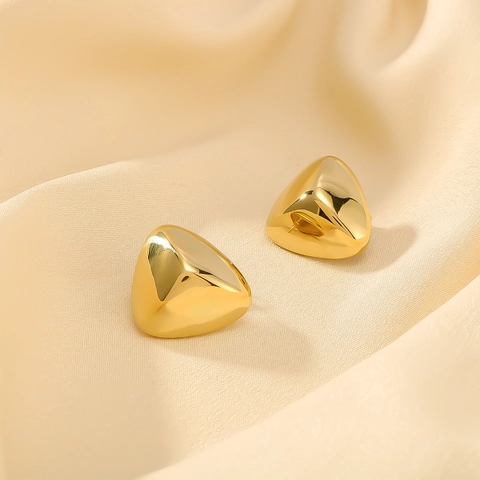 Boucles D'oreilles Triangle Géométrique Plaqué Or 18K Acier Inoxydable 3D Minimaliste Poli Miroir Style Français Femmes
