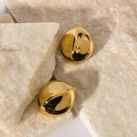 Minimalist Bean Stud Earrings Stainless Steel 18K Gold Plated High Polish Smooth Pebble Shape Jewelry For Women