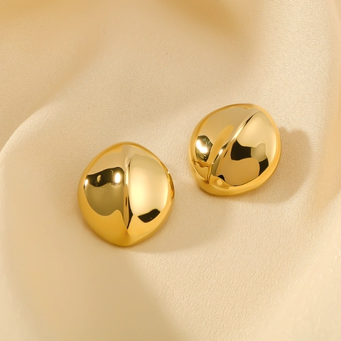 Minimalist Bean Stud Earrings Stainless Steel 18K Gold Plated High Polish Smooth Pebble Shape Jewelry For Women