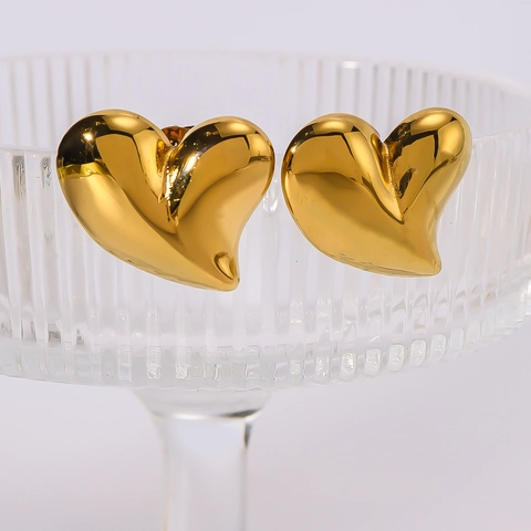 Gepolijste Hart Oorknopjes Van Roestvrij Staal 18K Verguld Eenvoudige Mode Sieraden Voor Dames