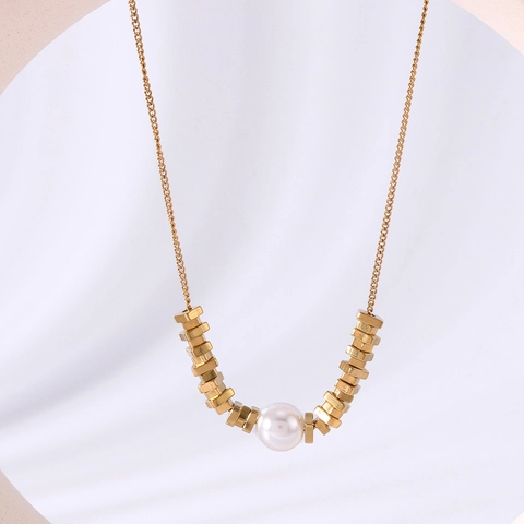 Collana Con Pendente Di Perla Artificial A Blocchi Irregolari Acciaio Inossidabile Placcato Oro 18K Stile Ins Minimalista Elegante Da Donna