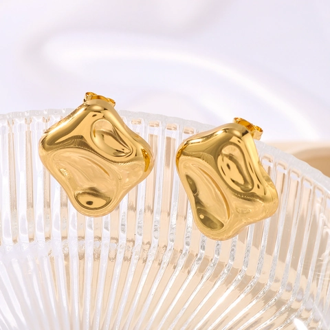 Orecchini A Lobo Geometrici Irregolari Placcati Oro 18K Acciaio Inossidabile Impermeabile Texture Lava Gioielli Donna