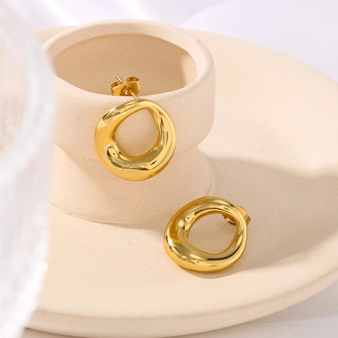 Irregular Organic Stud Earrings 18K Gold Plated Stainless Steel Hollow Geometric Liquid Metal Minimalist Jewelry Women