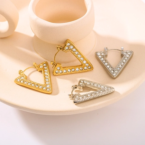 V-Vormige Creolen Roestvrij Staal 18K Verguld Met Strassteentjes Geometrische Ins-Stijl Elegante Sieraden Voor Dames