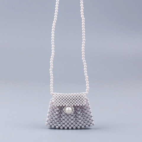 Handmade Woven Faux Artificial Pearl Mini Crossbody Bag Elegant Vintage Flap Evening Handbag With Chain Strap For Women
