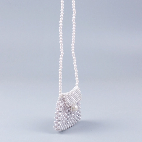 Handmade Woven Faux Artificial Pearl Mini Crossbody Bag Elegant Vintage Flap Evening Handbag With Chain Strap For Women