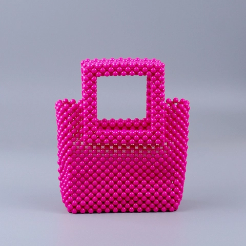 Handmade Acrylic Beaded Clutch Bag Woven Square Handle Handbag For Women Vintage Party Vacation Tote Bag Fashion Accessories