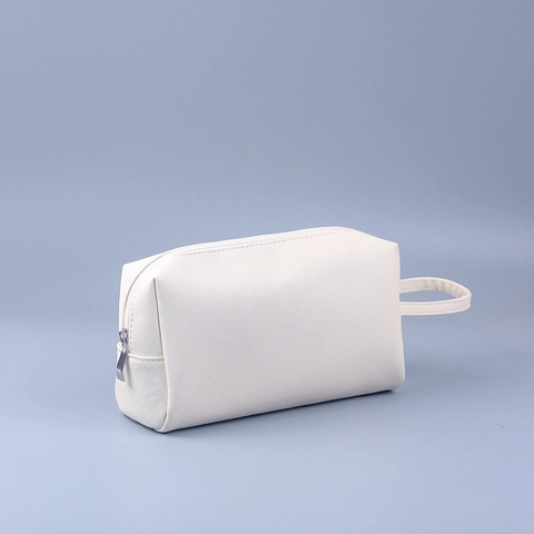 Borsa Per Trucchi Minimalista In Pelle PU Grana Incrociata Organizzatore Da Viaggio Pochette Per Cosmetici Con Manico