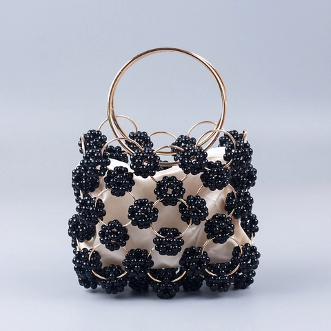 Pochette Con Perline Fatta A Mano Borsa Da Sera In Acrilico Traforata Manico Ad Anello In Metallo
