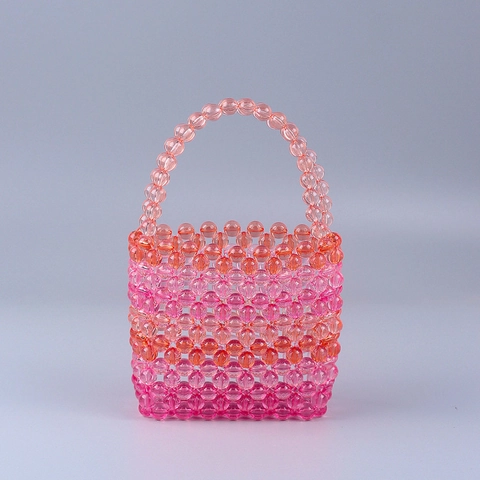 Handgewebte Acryl Perlen Handtasche Klare Farbverlauf Eimer Tasche Sommer Mode Tote Für Frauen